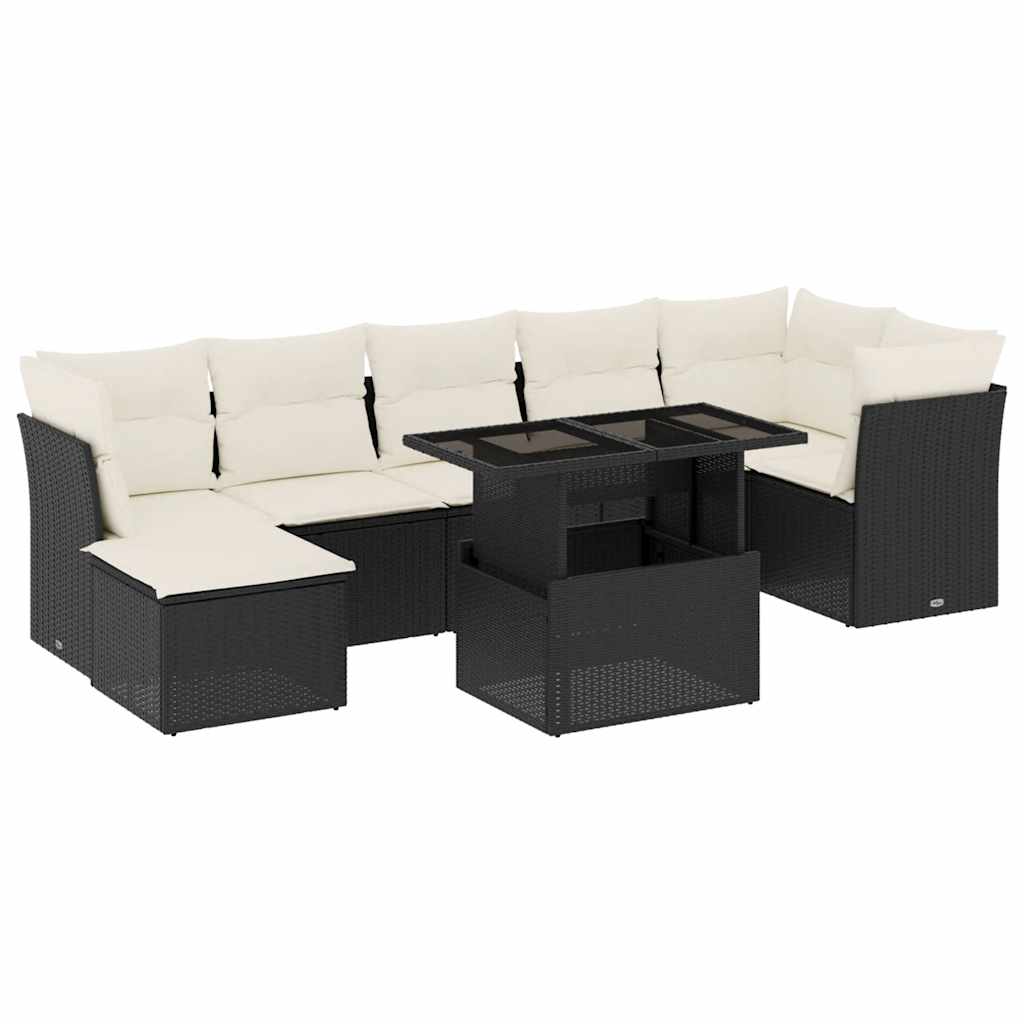 8-delige Loungeset met kussens poly rattan zwart is nu te koop bij PeponiXL, paradijselijk wonen!