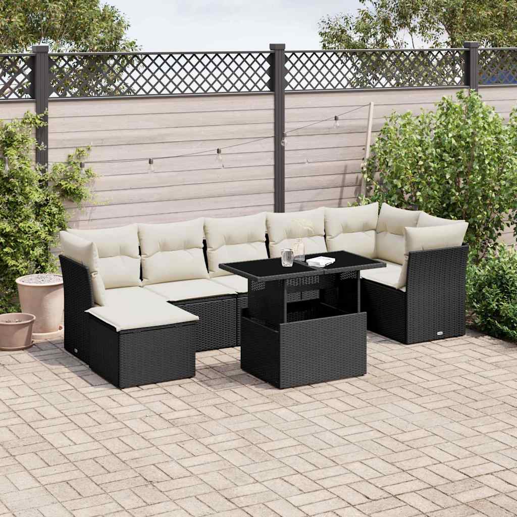 8-delige Loungeset met kussens poly rattan zwart is nu te koop bij PeponiXL, paradijselijk wonen!