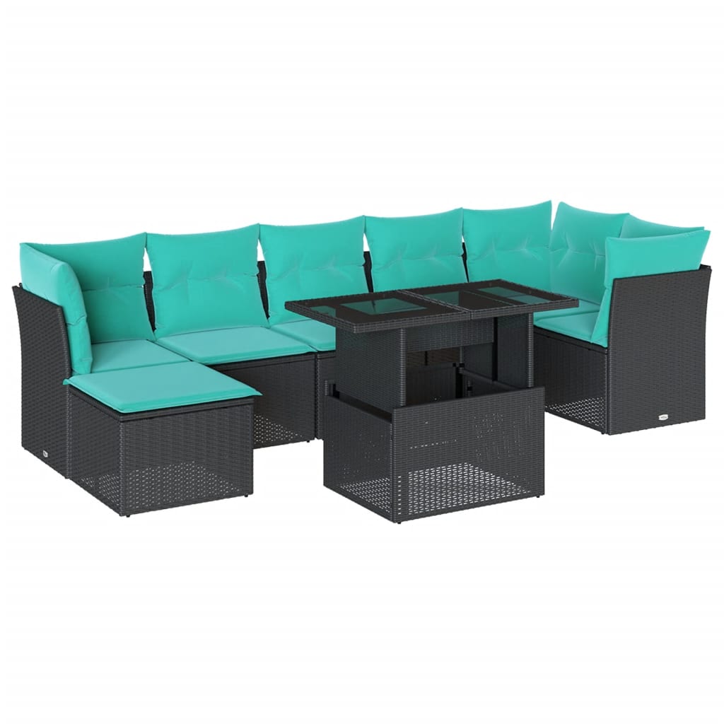 8-delige tuinbankset met kussens, zwart polyrotan is nu te koop bij PeponiXL, paradijselijk wonen!