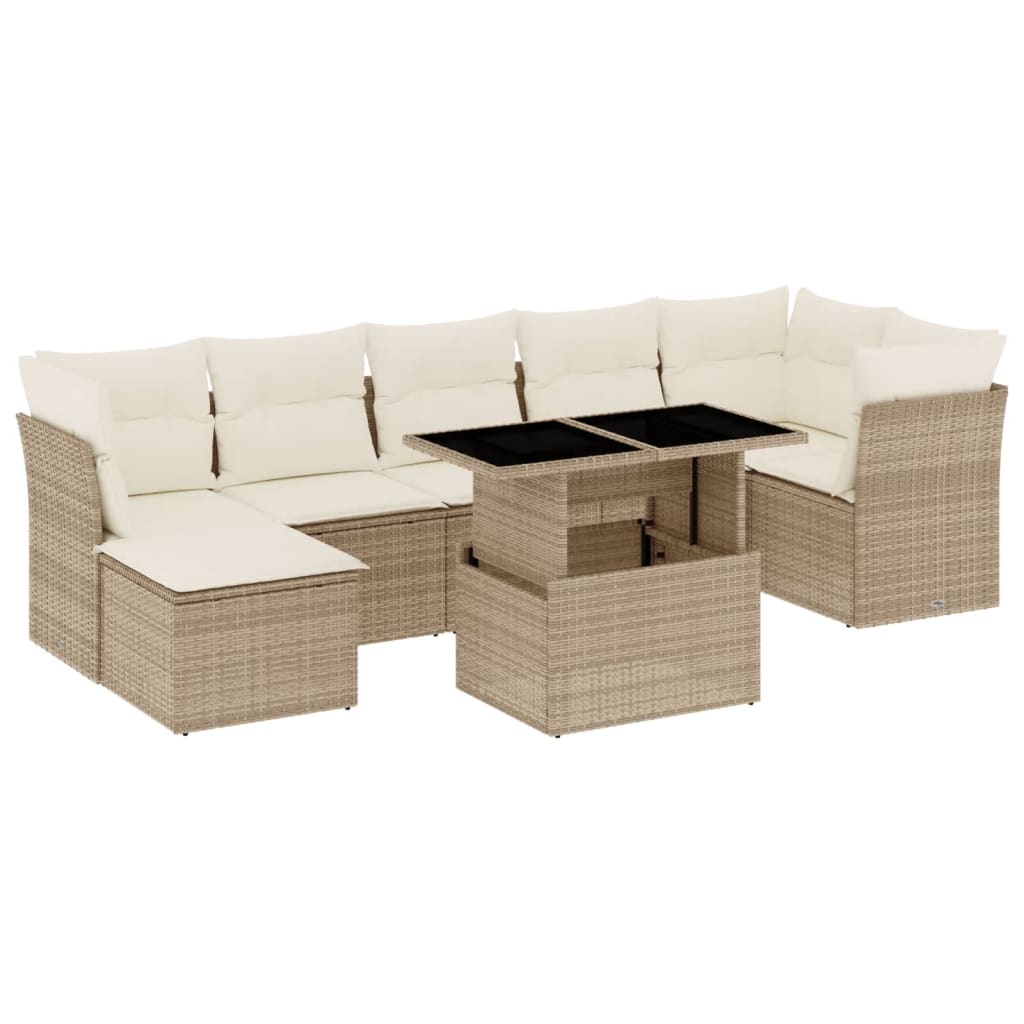 8-delige Loungeset met kussens poly rattan beige is nu te koop bij PeponiXL, paradijselijk wonen!