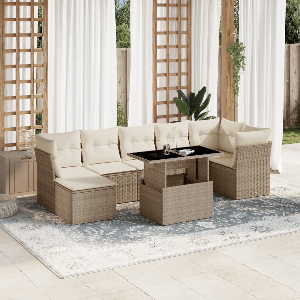 8-delige Loungeset met kussens poly rattan beige is nu te koop bij PeponiXL, paradijselijk wonen!