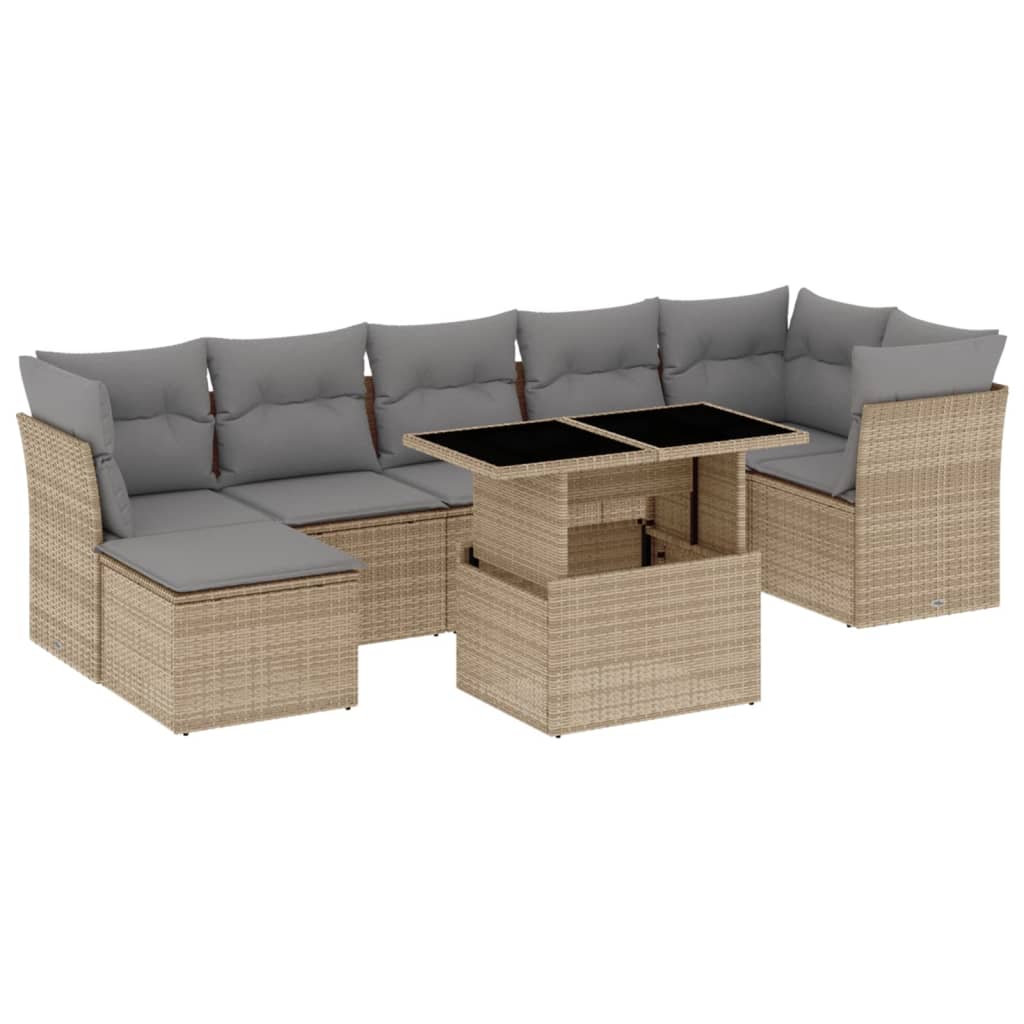 8-delige Loungeset met kussens poly rattan beige is nu te koop bij PeponiXL, paradijselijk wonen!