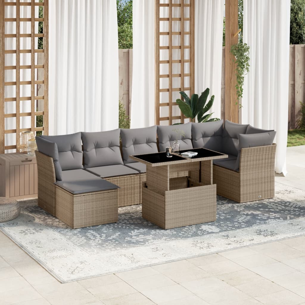 8-delige Loungeset met kussens poly rattan beige is nu te koop bij PeponiXL, paradijselijk wonen!
