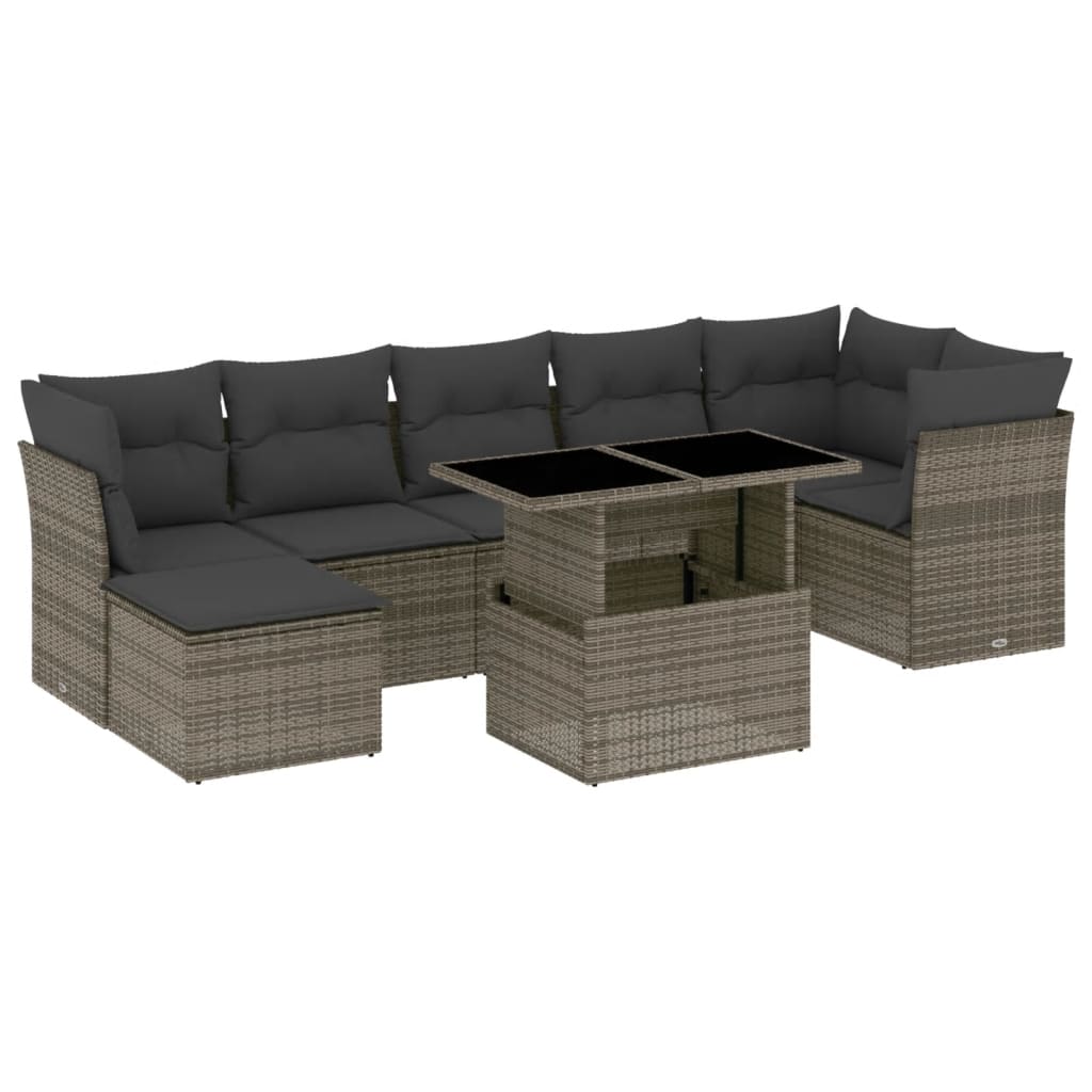 8-delige Loungeset met kussens poly rattan grijs is nu te koop bij PeponiXL, paradijselijk wonen!