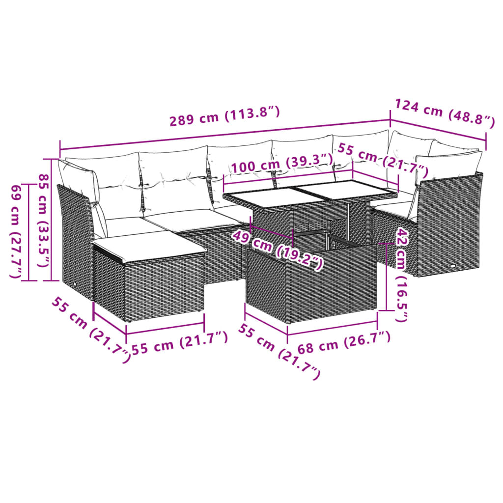 8-delige Loungeset met kussens poly rattan grijs is nu te koop bij PeponiXL, paradijselijk wonen!