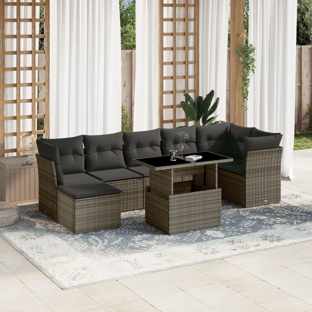 8-delige Loungeset met kussens poly rattan grijs is nu te koop bij PeponiXL, paradijselijk wonen!