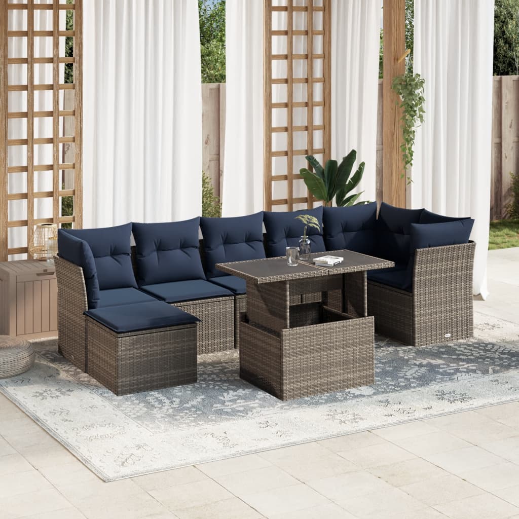 8-delige tuinbankset met kussens, grijs polyrotan is nu te koop bij PeponiXL, paradijselijk wonen!