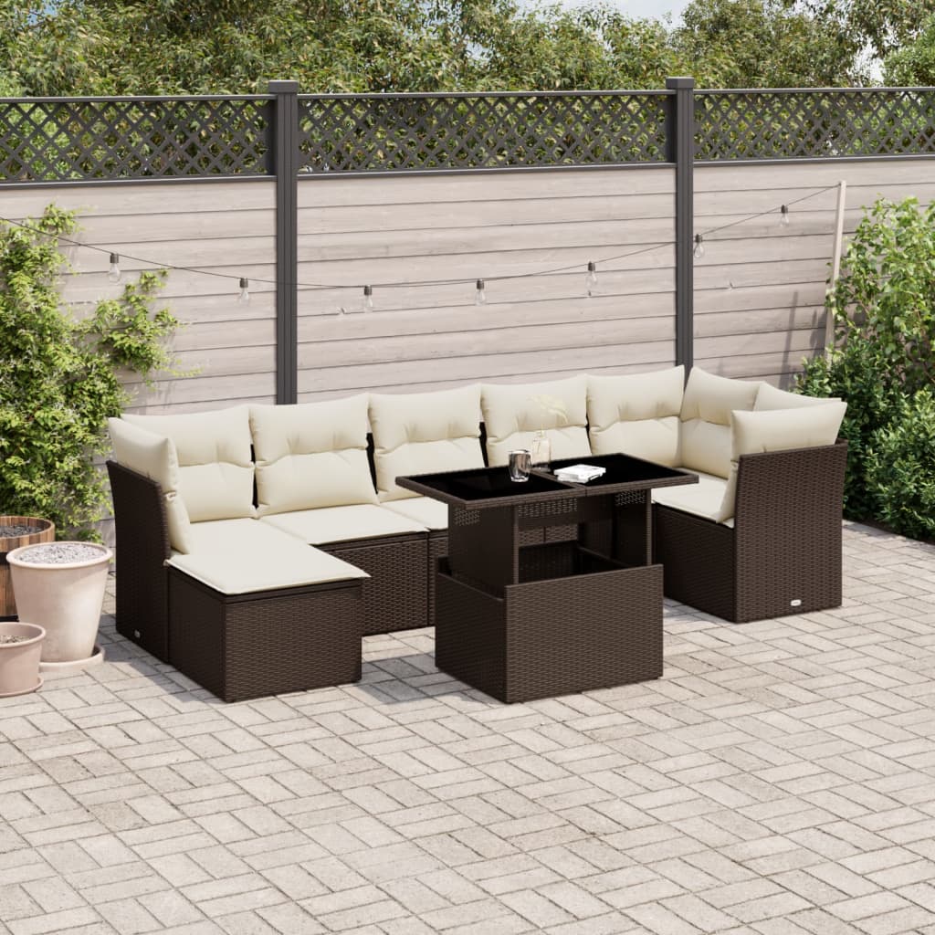 8-delige Loungeset met kussens poly rattan bruin is nu te koop bij PeponiXL, paradijselijk wonen!