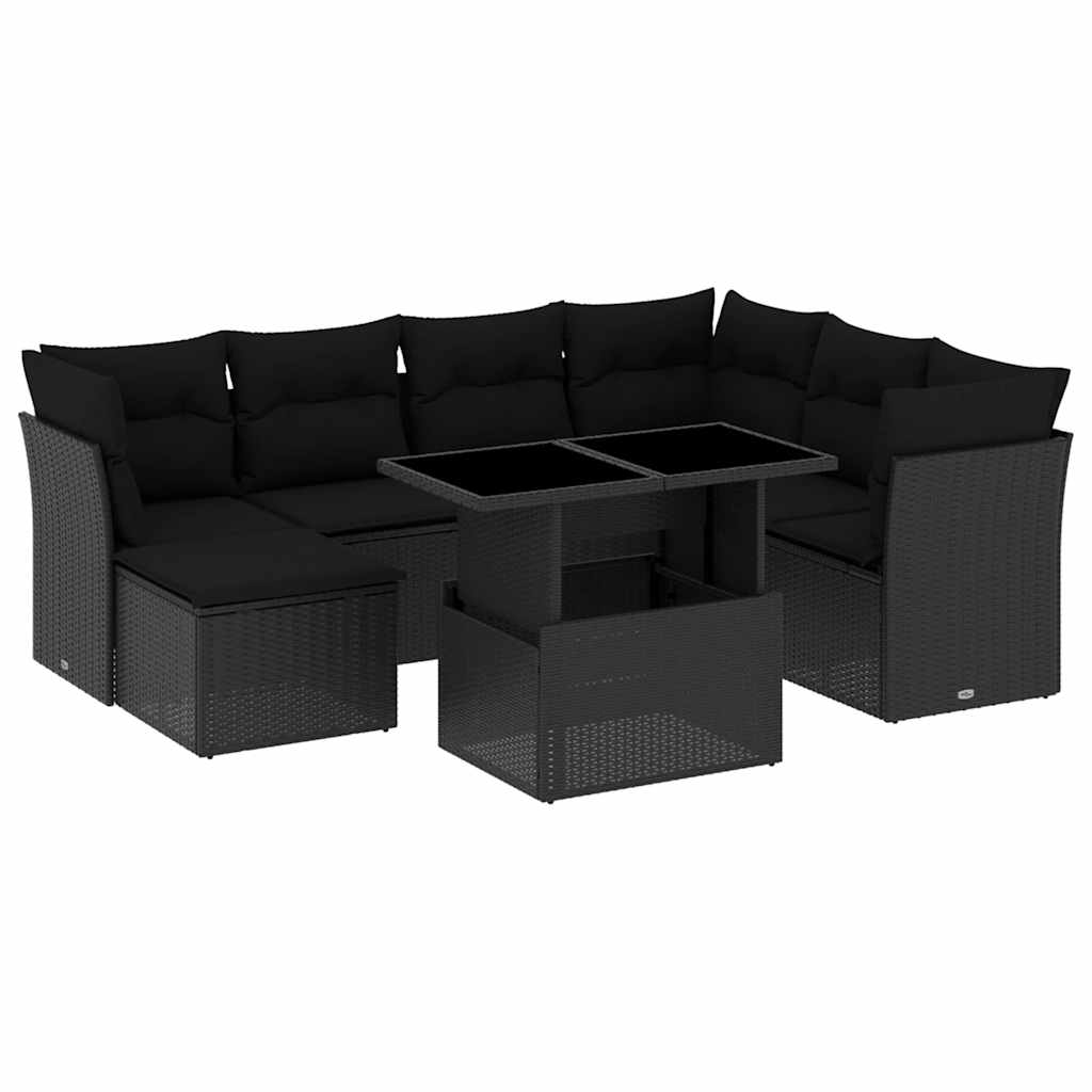 8-delige Loungeset met kussens poly rattan zwart is nu te koop bij PeponiXL, paradijselijk wonen!