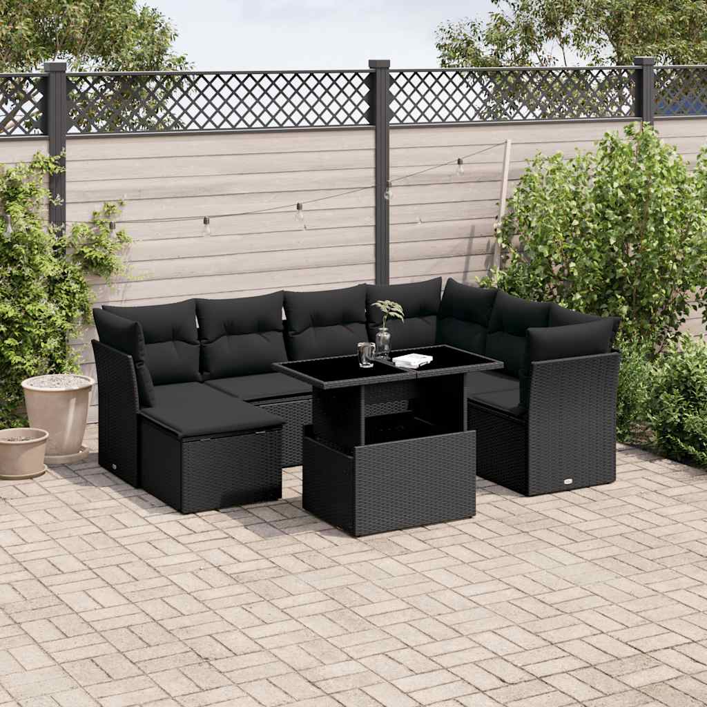 8-delige Loungeset met kussens poly rattan zwart is nu te koop bij PeponiXL, paradijselijk wonen!