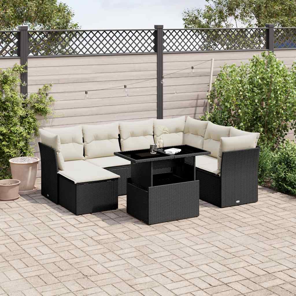8-delige Loungeset met kussens poly rattan zwart is nu te koop bij PeponiXL, paradijselijk wonen!