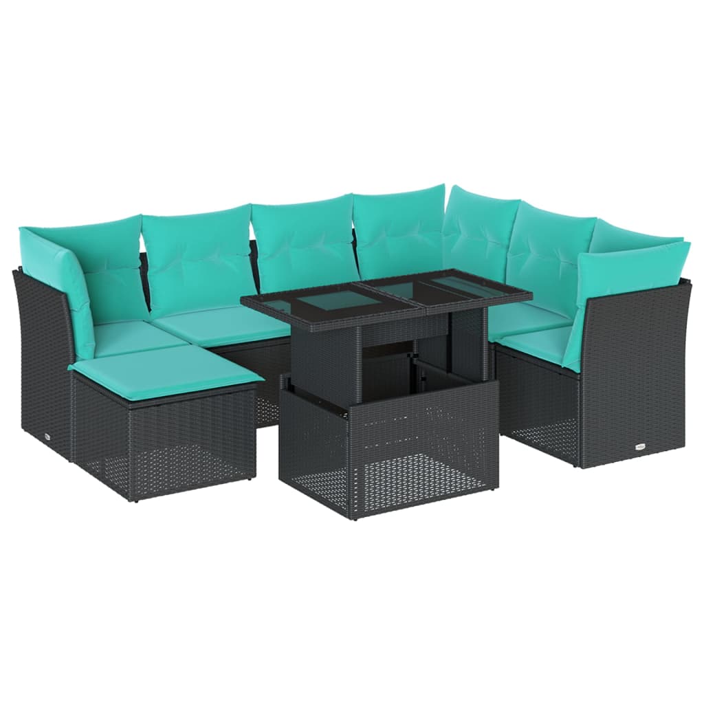 8-delige tuinbankset met kussens, zwart polyrotan is nu te koop bij PeponiXL, paradijselijk wonen!