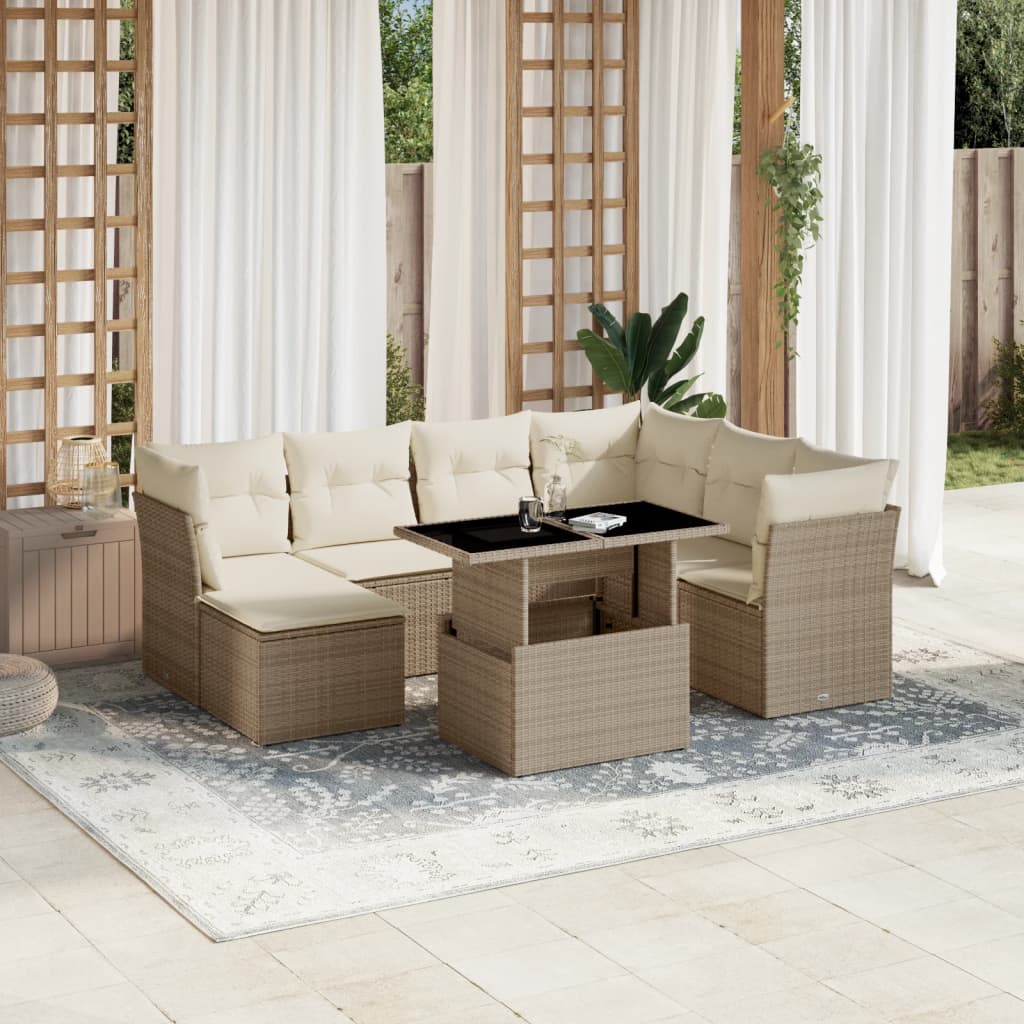 8-delige Loungeset met kussens poly rattan beige is nu te koop bij PeponiXL, paradijselijk wonen!