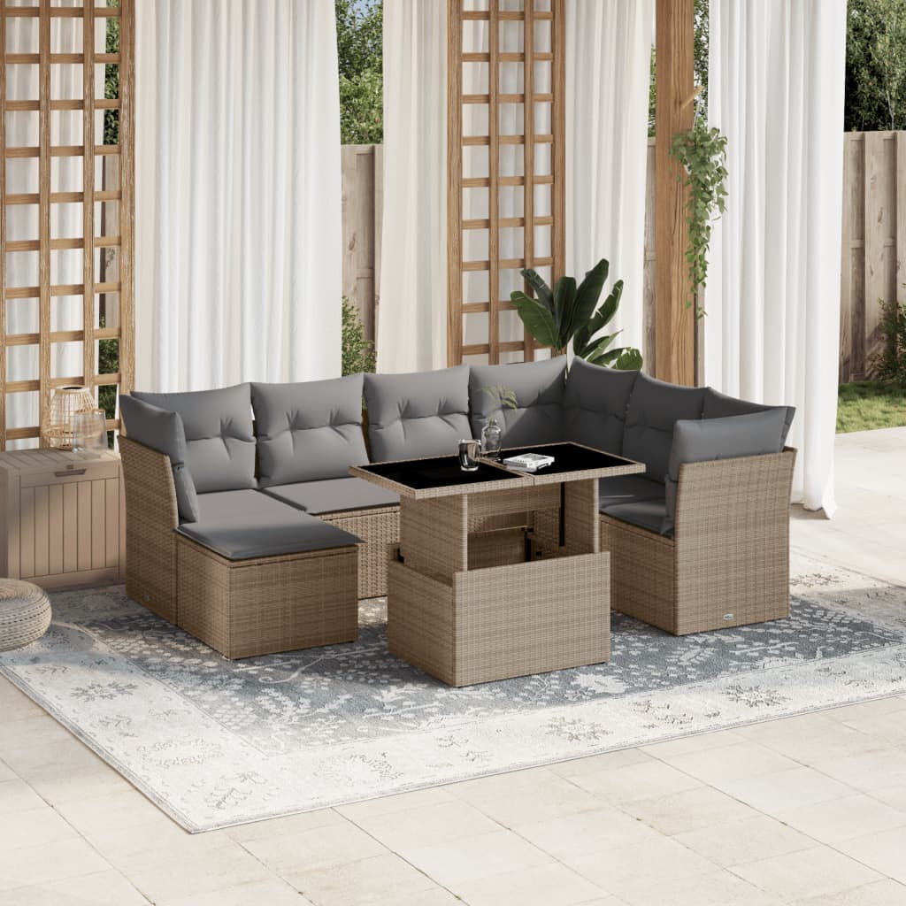 8-delige Loungeset met kussens poly rattan beige is nu te koop bij PeponiXL, paradijselijk wonen!