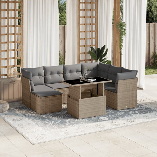 8-delige Loungeset met kussens poly rattan beige is nu te koop bij PeponiXL, paradijselijk wonen!