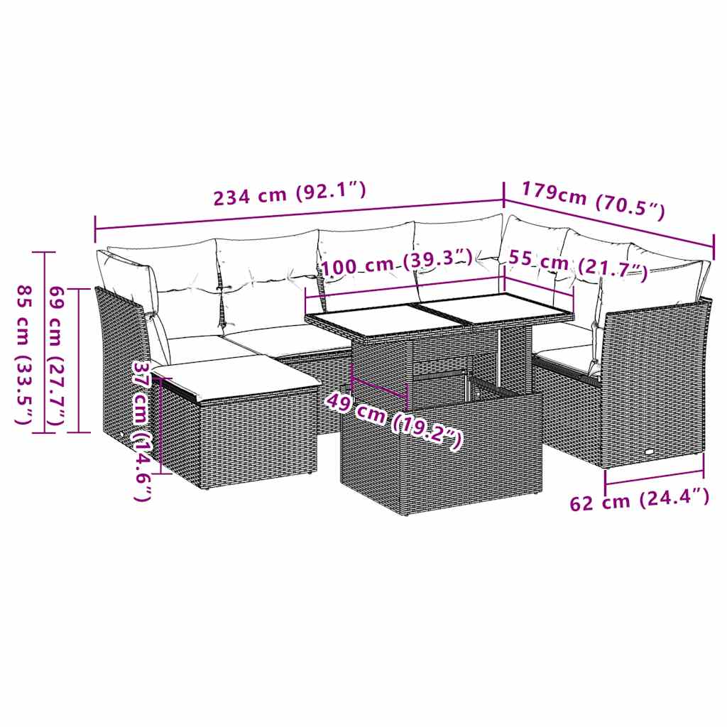 8-delige tuinbankset met kussens, grijs polyrotan is nu te koop bij PeponiXL, paradijselijk wonen!