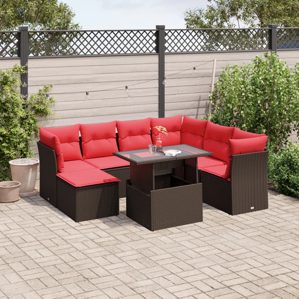 8-delige tuinbankset met kussens, bruin polyrotan is nu te koop bij PeponiXL, paradijselijk wonen!