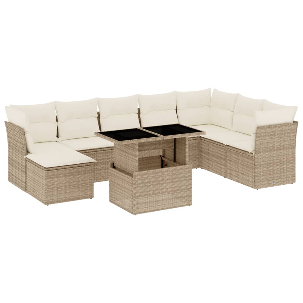 9-delige Loungeset met kussens poly rattan beige is nu te koop bij PeponiXL, paradijselijk wonen!