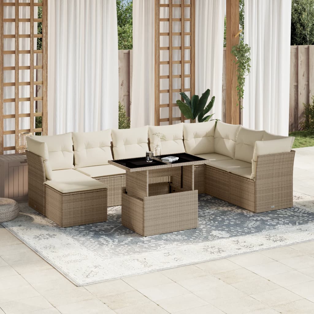 9-delige Loungeset met kussens poly rattan beige is nu te koop bij PeponiXL, paradijselijk wonen!