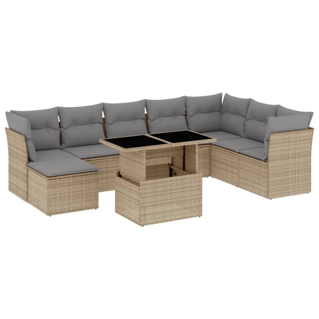 9-delige Loungeset met kussens poly rattan beige is nu te koop bij PeponiXL, paradijselijk wonen!