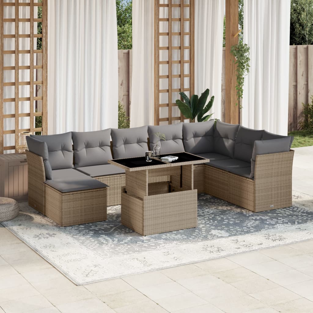 9-delige Loungeset met kussens poly rattan beige is nu te koop bij PeponiXL, paradijselijk wonen!