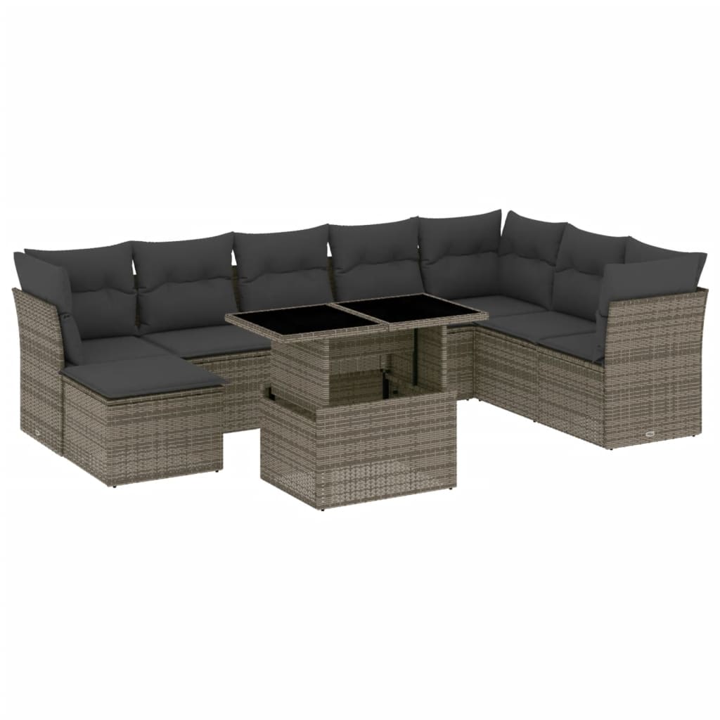 9-delige Loungeset met kussens poly rattan grijs is nu te koop bij PeponiXL, paradijselijk wonen!