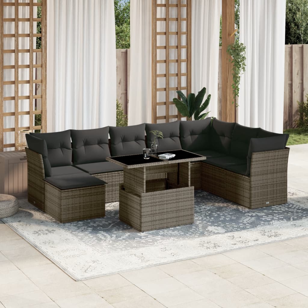 9-delige Loungeset met kussens poly rattan grijs is nu te koop bij PeponiXL, paradijselijk wonen!
