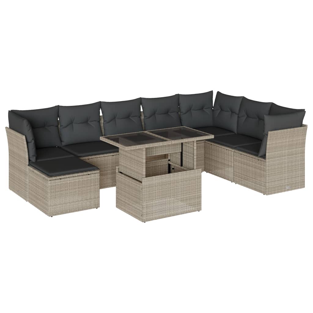 9-delige Loungeset met kussens poly rattan lichtgrijs is nu te koop bij PeponiXL, paradijselijk wonen!