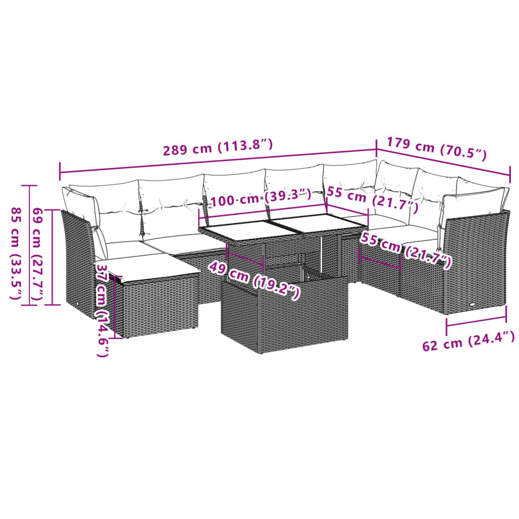 9-delige Loungeset met kussens poly rattan lichtgrijs is nu te koop bij PeponiXL, paradijselijk wonen!