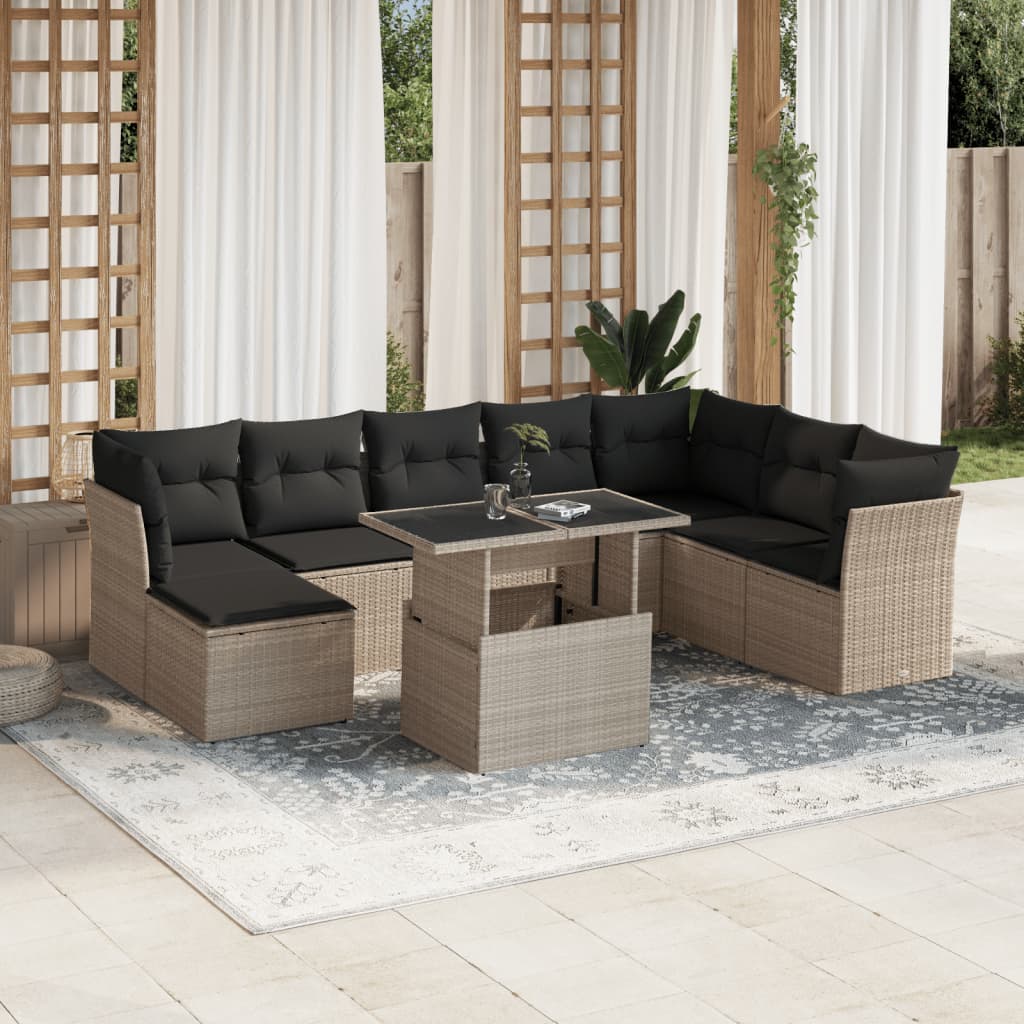 9-delige Loungeset met kussens poly rattan lichtgrijs is nu te koop bij PeponiXL, paradijselijk wonen!