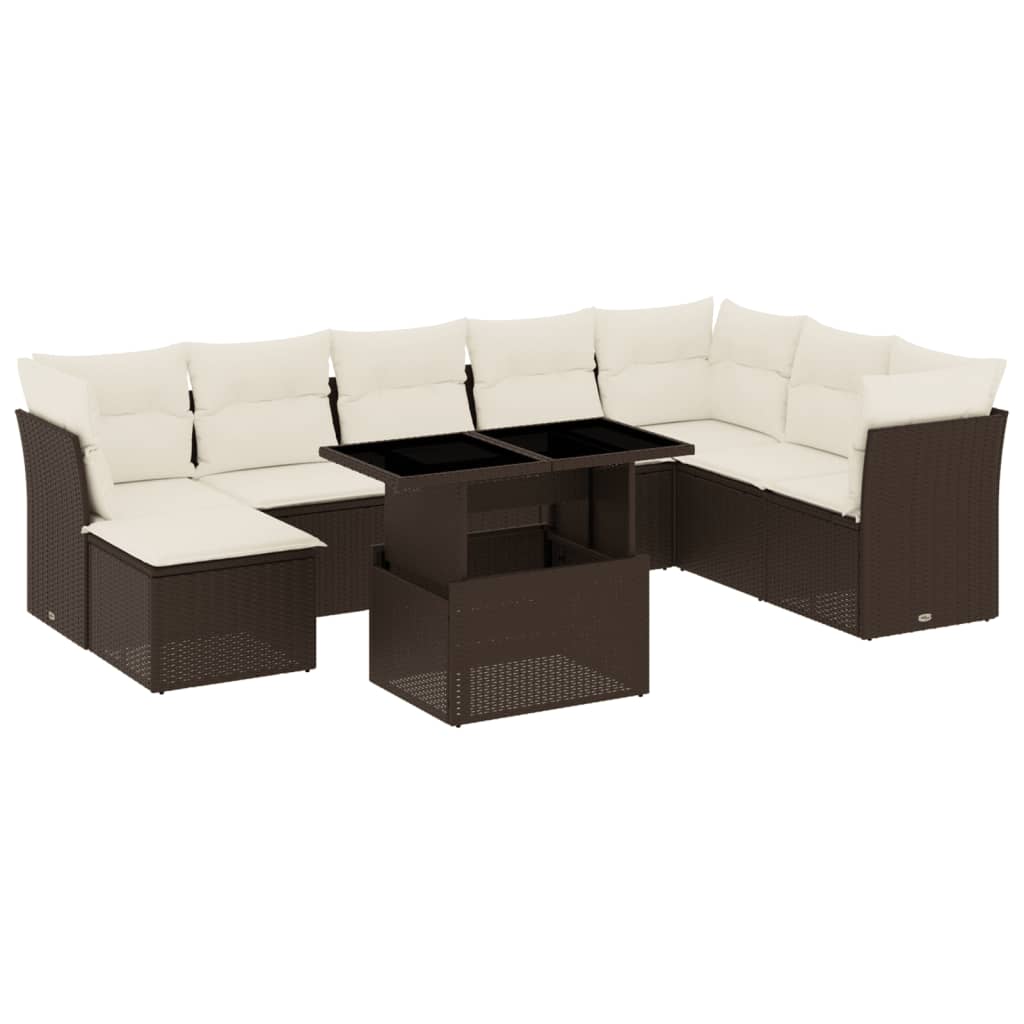 9-delige Loungeset met kussens poly rattan bruin is nu te koop bij PeponiXL, paradijselijk wonen!