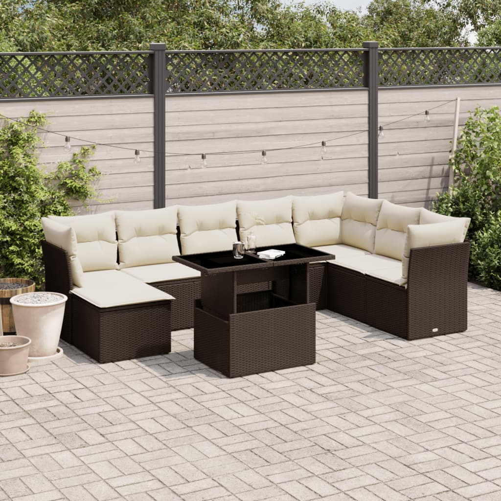 9-delige Loungeset met kussens poly rattan bruin is nu te koop bij PeponiXL, paradijselijk wonen!
