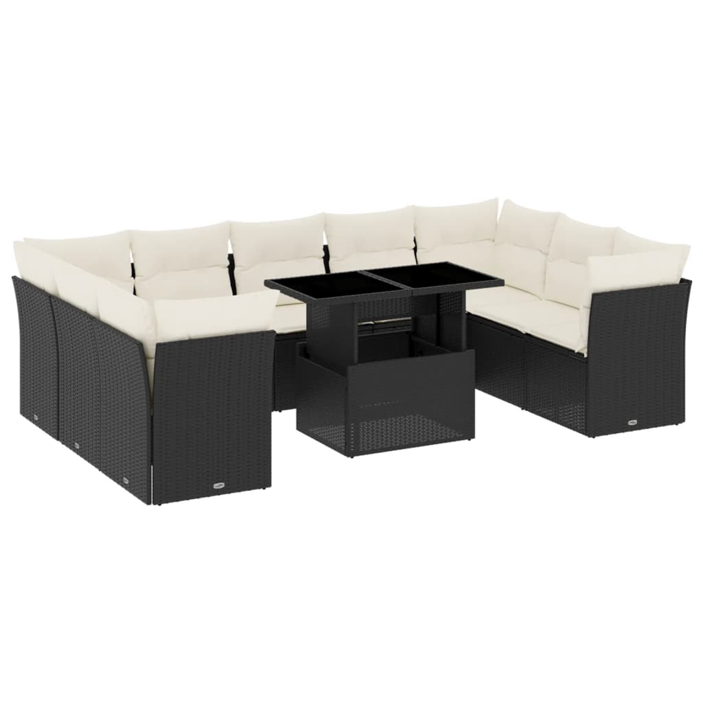 10-delige Loungeset met kussens poly rattan zwart is nu te koop bij PeponiXL, paradijselijk wonen!