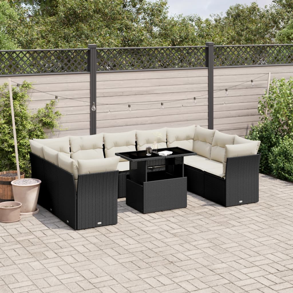 10-delige Loungeset met kussens poly rattan zwart is nu te koop bij PeponiXL, paradijselijk wonen!