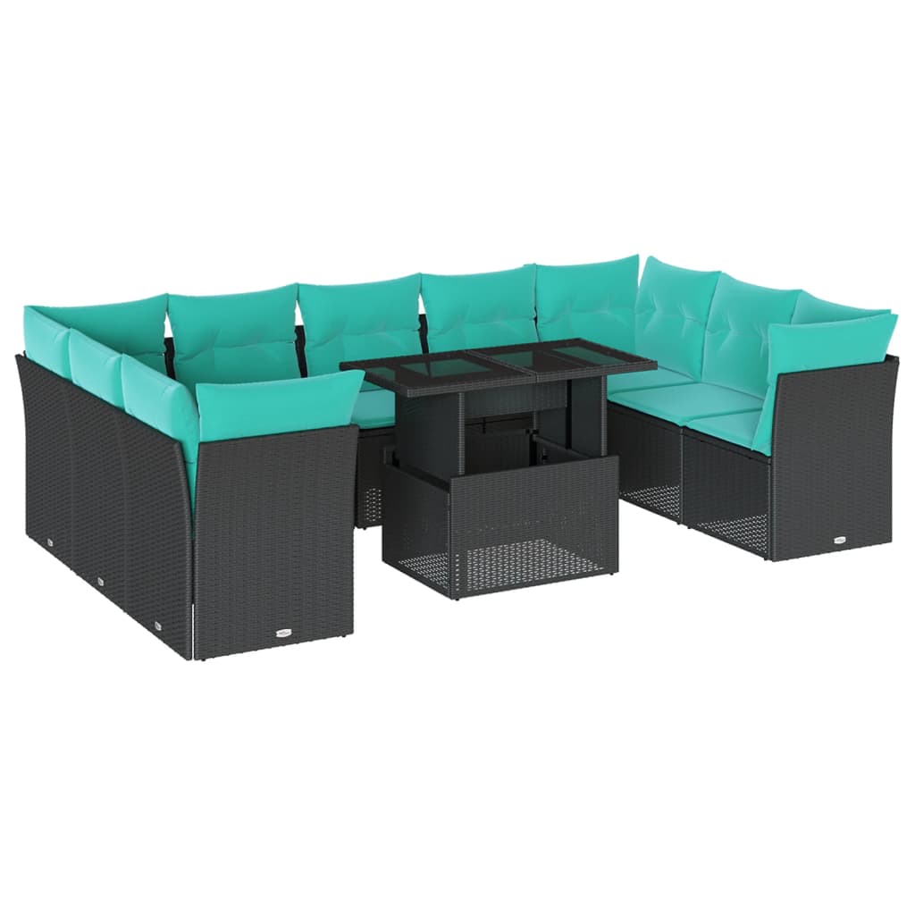 10-delige tuinbankset met kussens van zwart polyrotan is nu te koop bij PeponiXL, paradijselijk wonen!