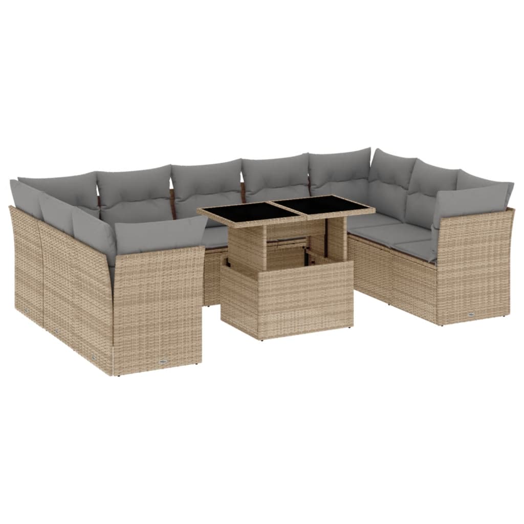 10-delige Loungeset met kussens poly rattan beige is nu te koop bij PeponiXL, paradijselijk wonen!