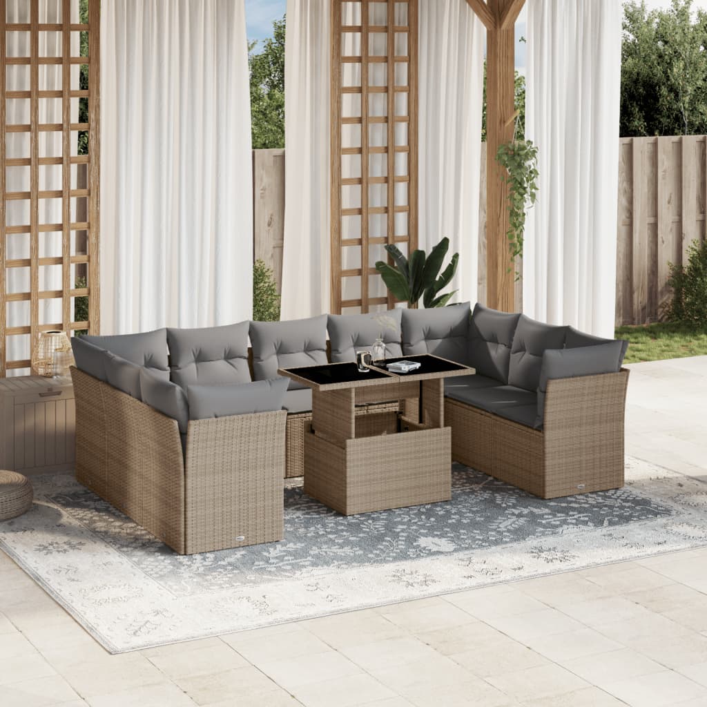 10-delige Loungeset met kussens poly rattan beige is nu te koop bij PeponiXL, paradijselijk wonen!