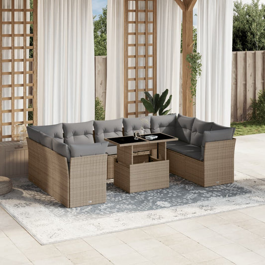10-delige Loungeset met kussens poly rattan beige is nu te koop bij PeponiXL, paradijselijk wonen!