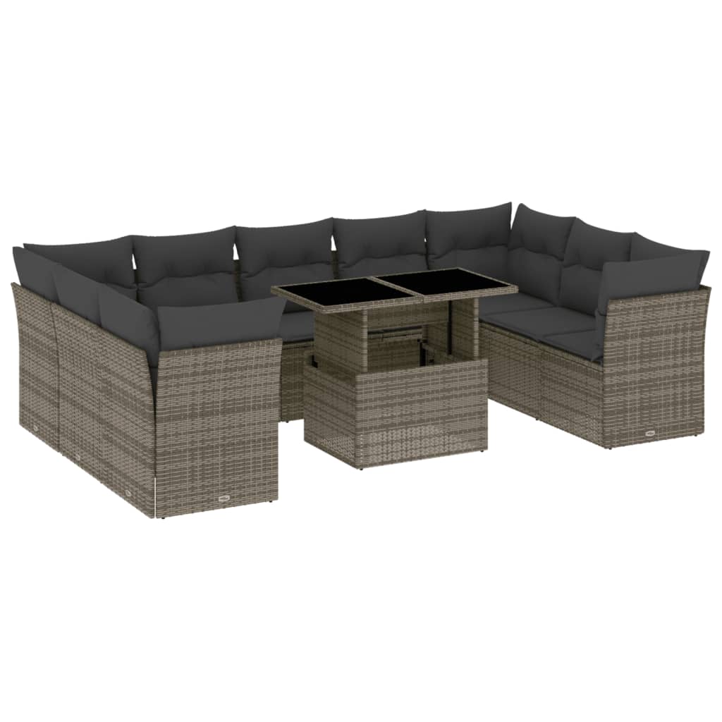 10-delige Loungeset met kussens poly rattan grijs is nu te koop bij PeponiXL, paradijselijk wonen!
