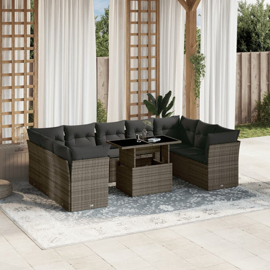 10-delige Loungeset met kussens poly rattan grijs is nu te koop bij PeponiXL, paradijselijk wonen!