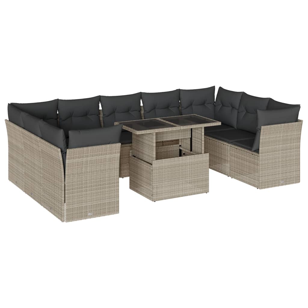 10-delige Loungeset met kussens poly rattan lichtgrijs is nu te koop bij PeponiXL, paradijselijk wonen!