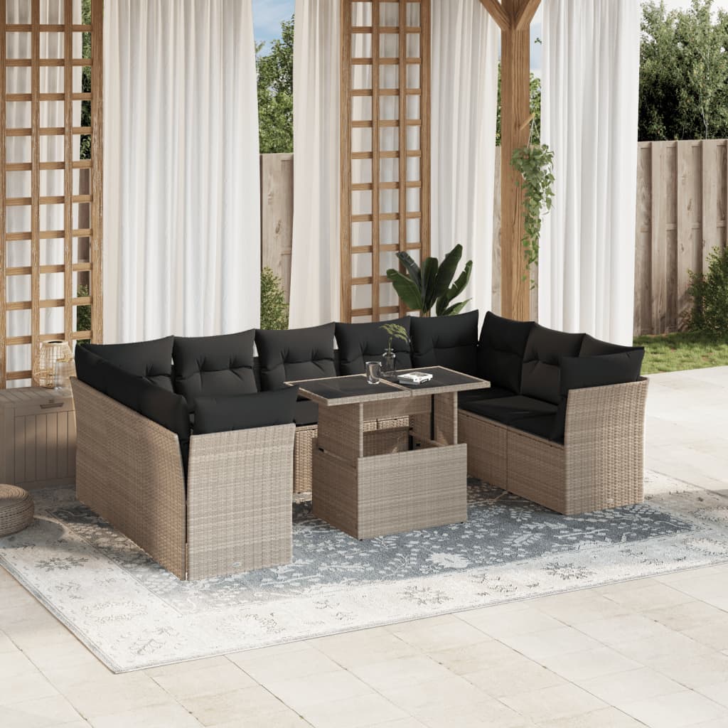 10-delige Loungeset met kussens poly rattan lichtgrijs is nu te koop bij PeponiXL, paradijselijk wonen!