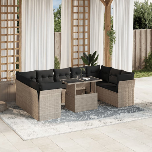 10-delige Loungeset met kussens poly rattan lichtgrijs is nu te koop bij PeponiXL, paradijselijk wonen!