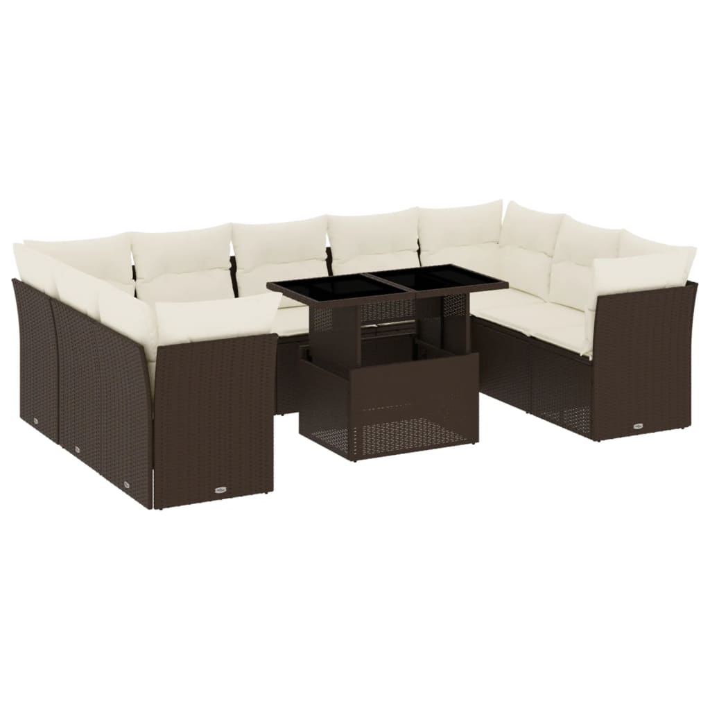 10-delige Loungeset met kussens poly rattan bruin is nu te koop bij PeponiXL, paradijselijk wonen!