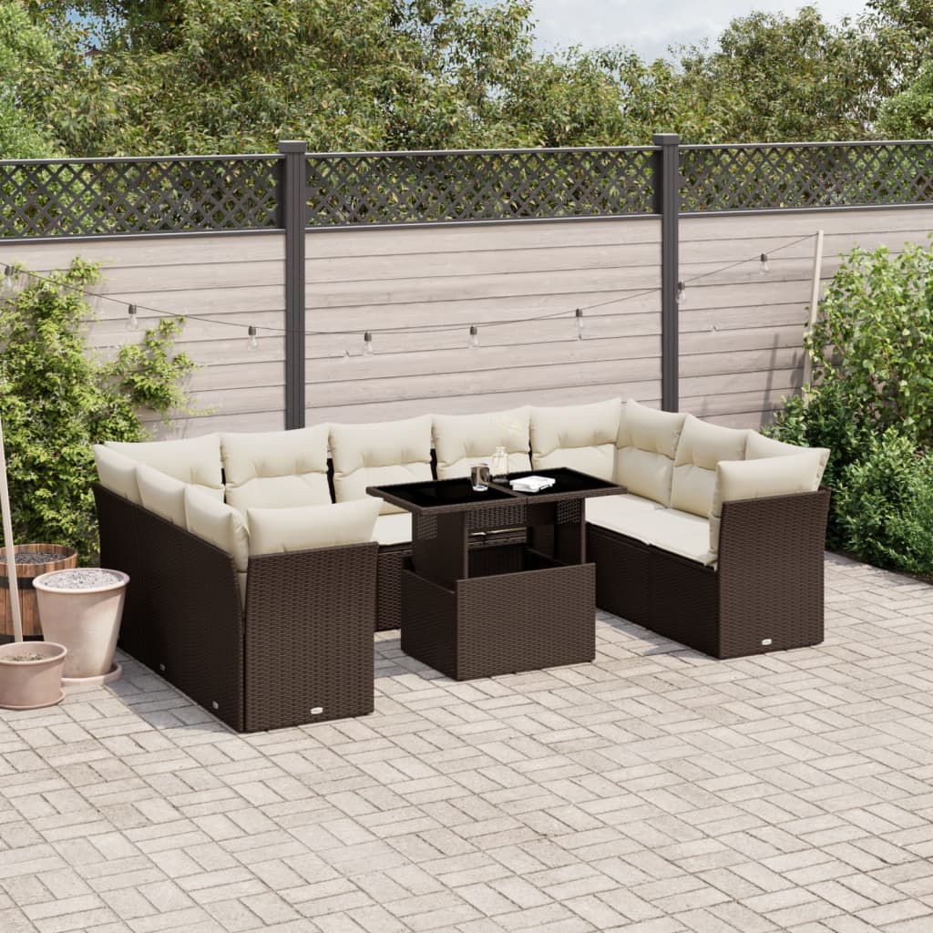 10-delige Loungeset met kussens poly rattan bruin is nu te koop bij PeponiXL, paradijselijk wonen!