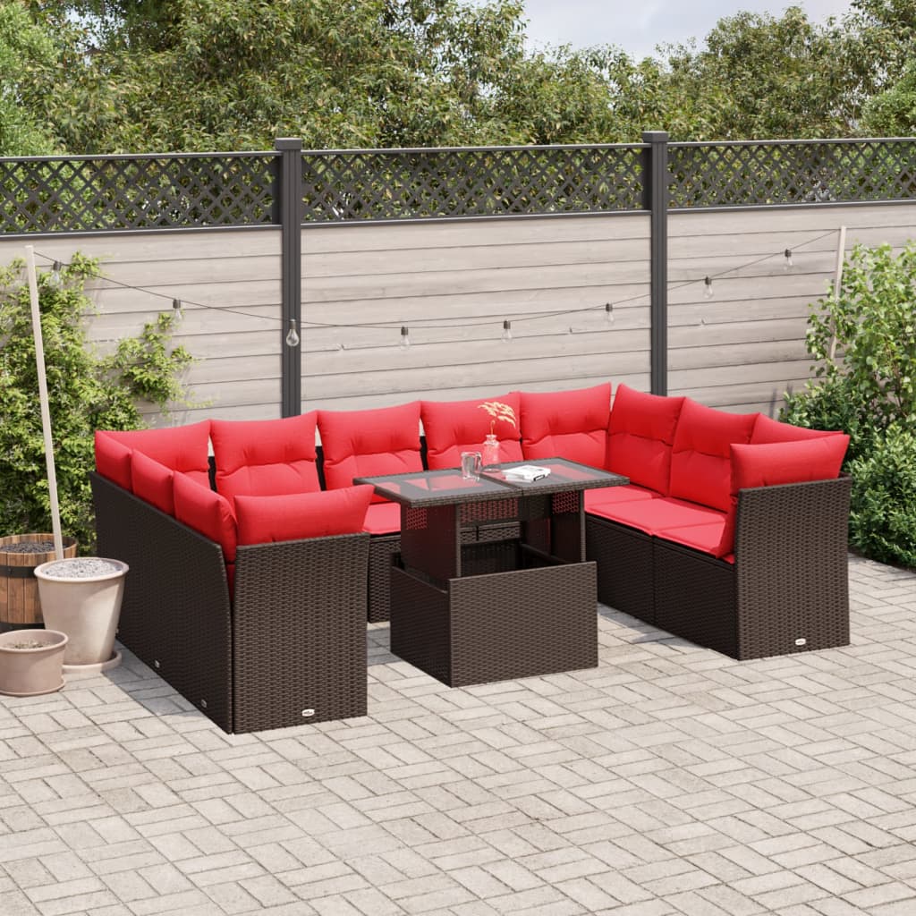 10-delige tuinbankset met kussens, bruin polyrotan is nu te koop bij PeponiXL, paradijselijk wonen!