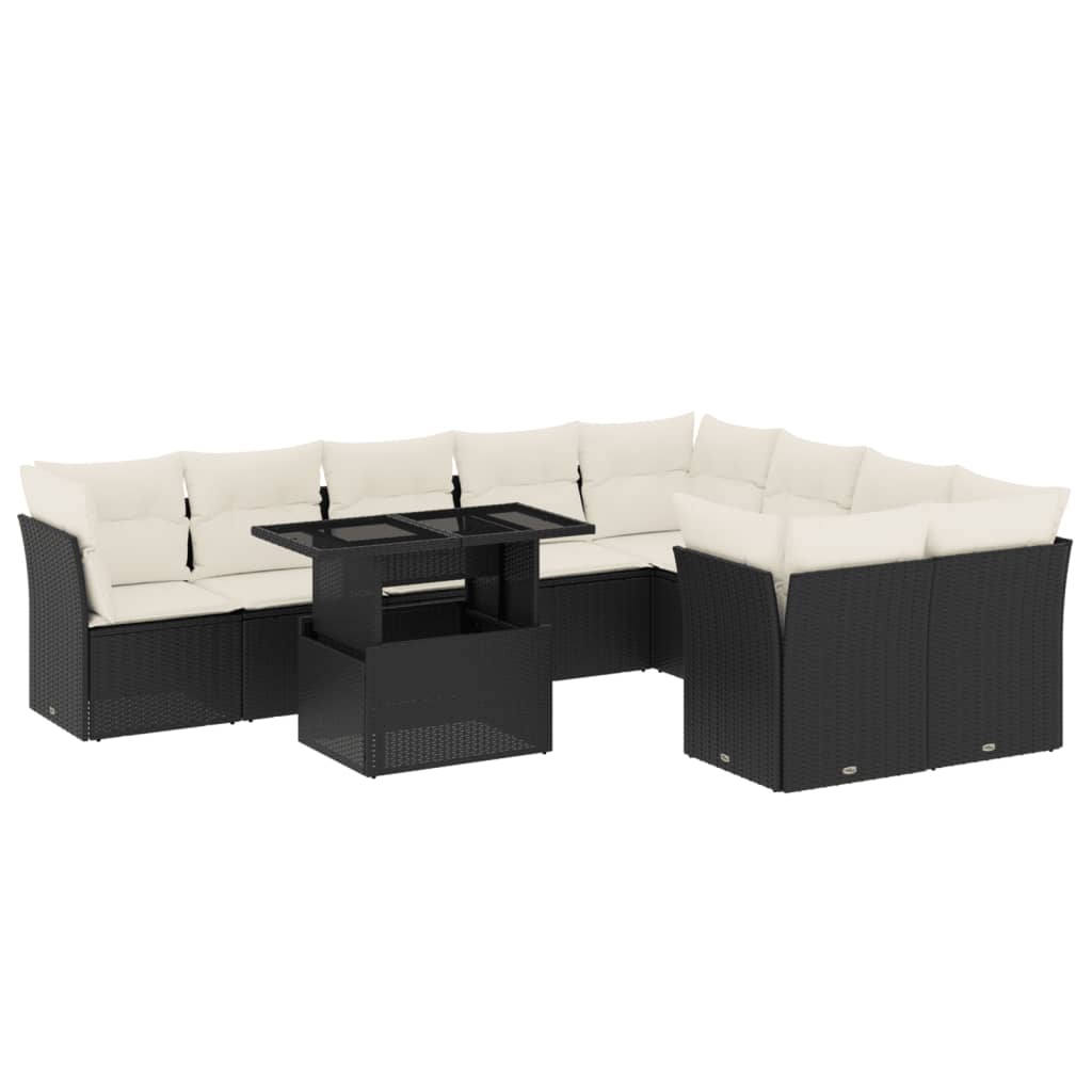 10-delige Loungeset met kussens poly rattan zwart is nu te koop bij PeponiXL, paradijselijk wonen!