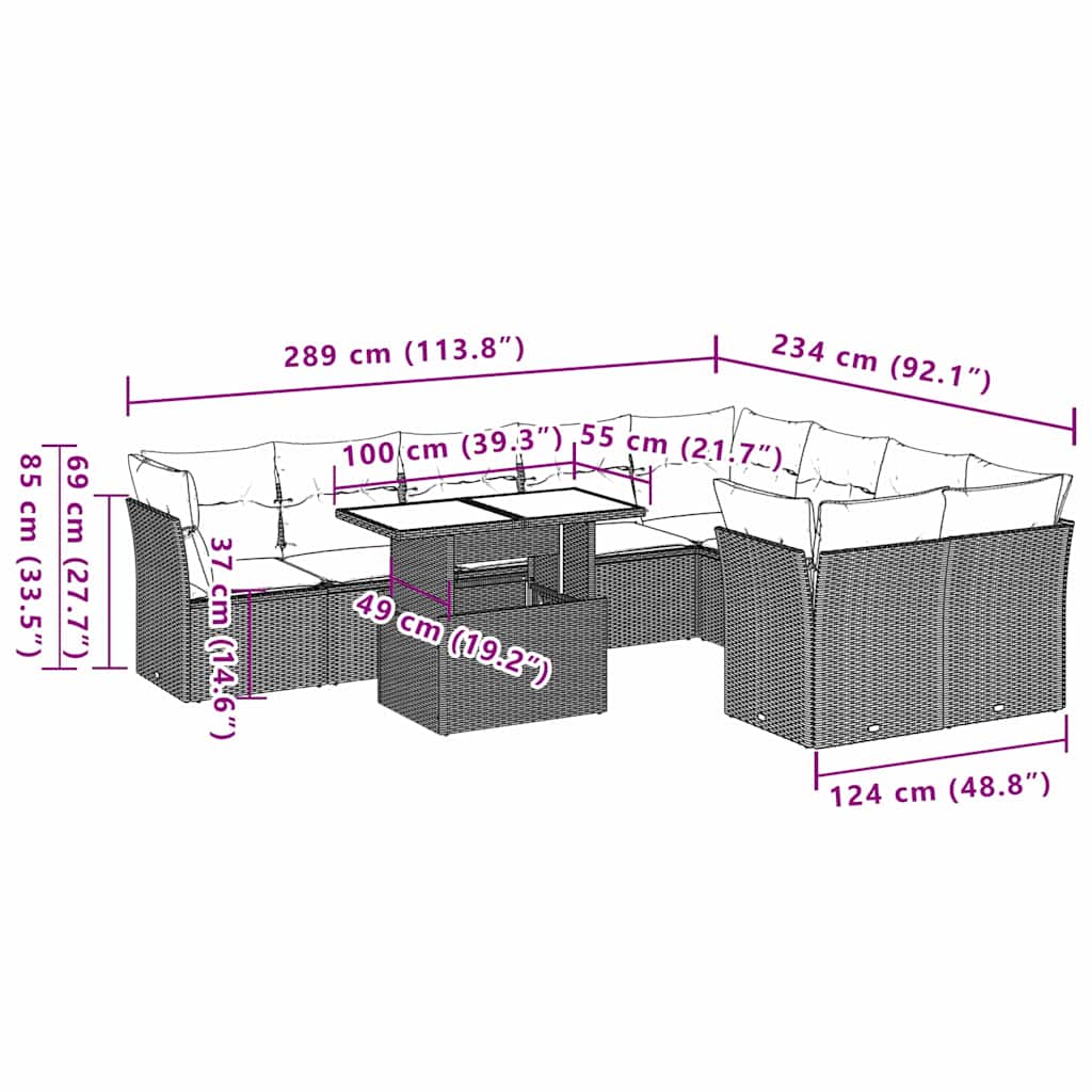 10-delige Loungeset met kussens poly rattan zwart is nu te koop bij PeponiXL, paradijselijk wonen!