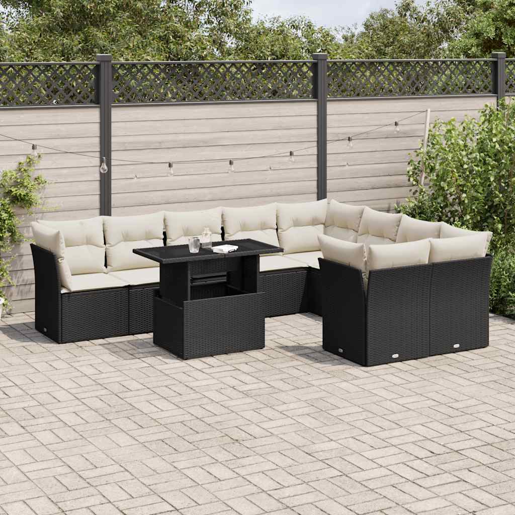 10-delige Loungeset met kussens poly rattan zwart is nu te koop bij PeponiXL, paradijselijk wonen!