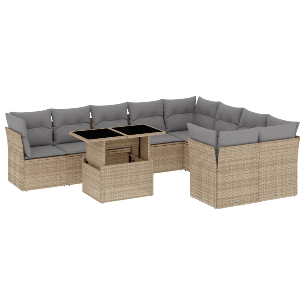10-delige Loungeset met kussens poly rattan beige is nu te koop bij PeponiXL, paradijselijk wonen!
